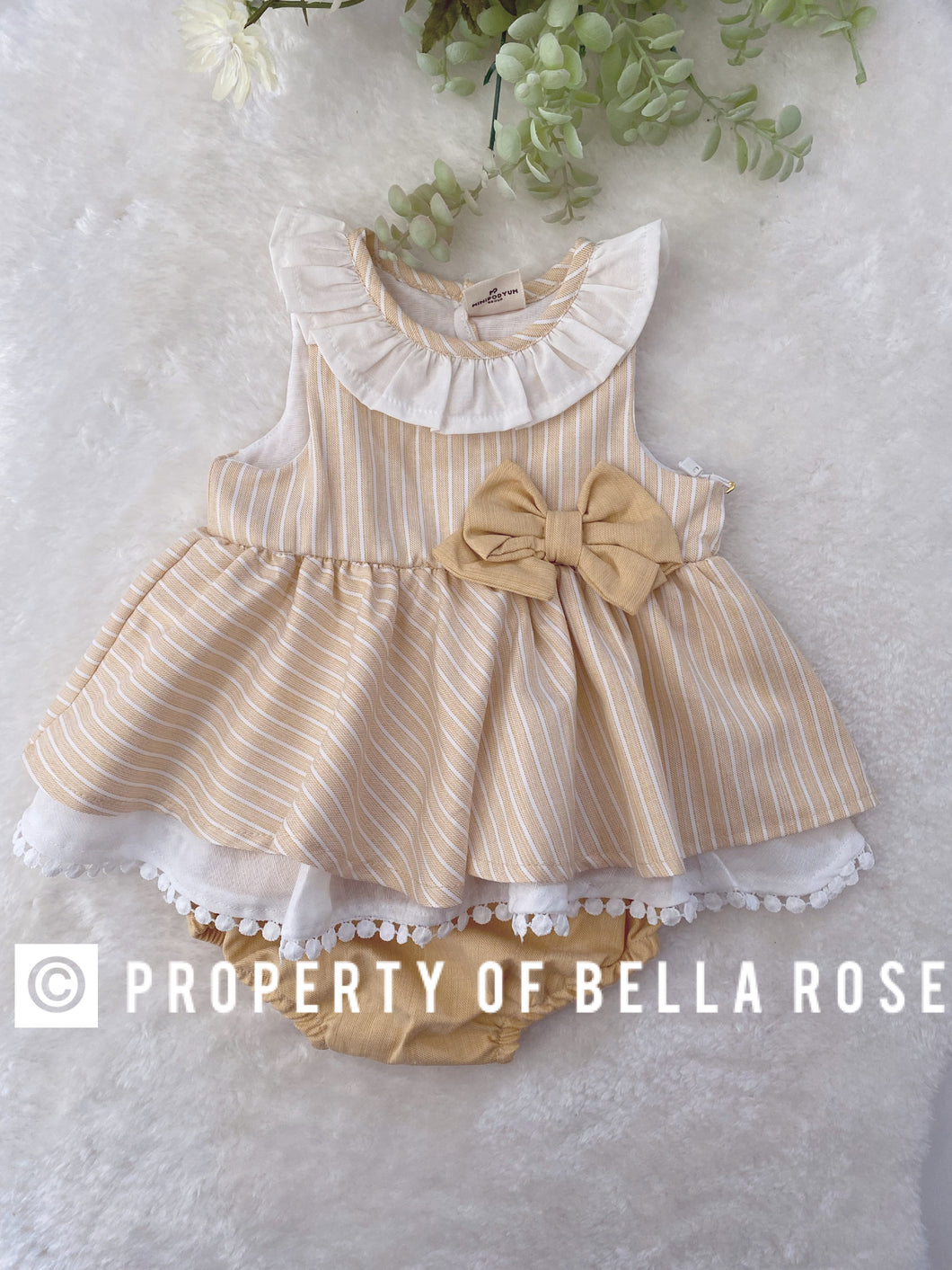 Baby Girls Stripe Bow Dress & Panties Set (6-18M) Lemon
